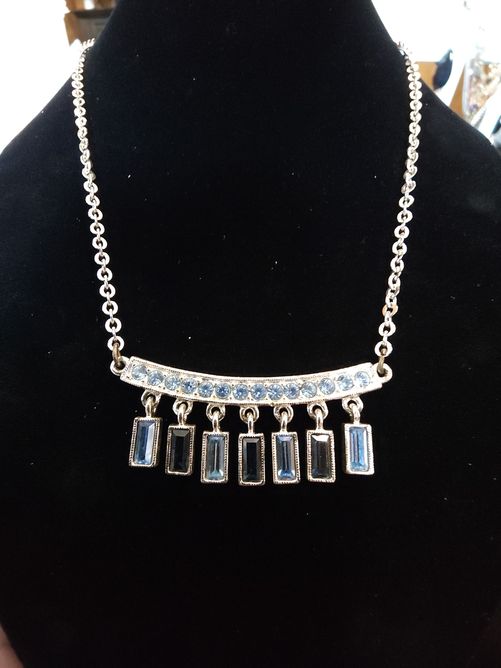 Vintage 90s Napier Silver-Tone Blue Crystal Fringe Necklace